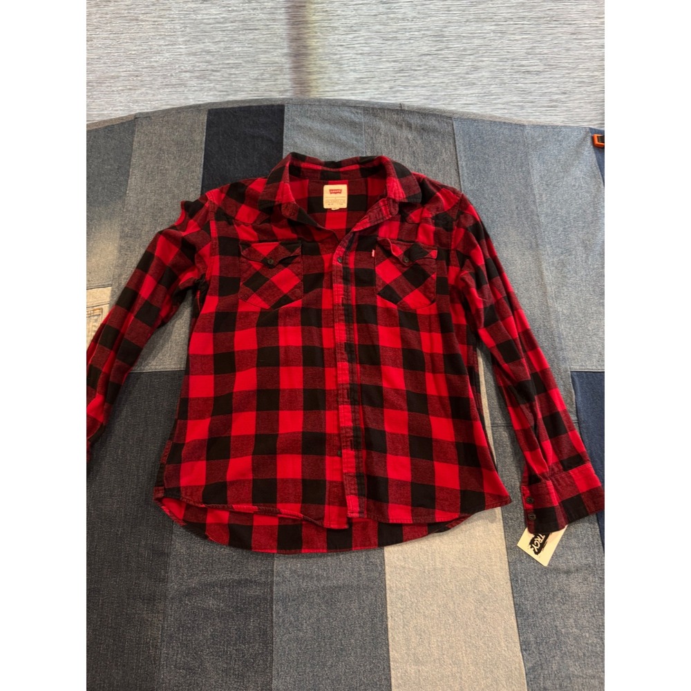 Levis Womens Red Black Buffalo Plaid Western Flannel Button Down Shirt Large